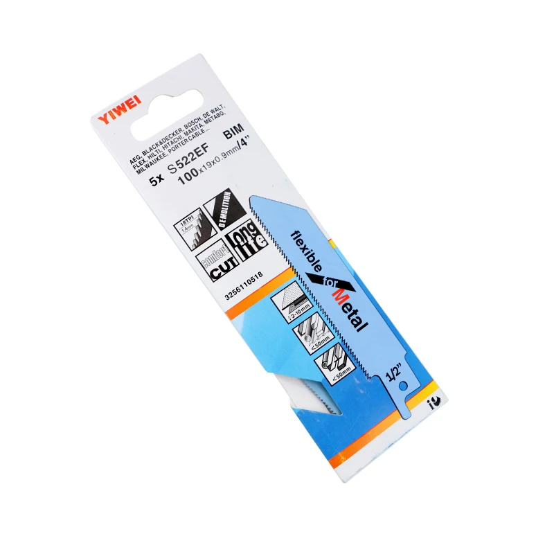 

YIWEI 5pcs/Set BIM Jig Saw Blades 18TPI Metal Reciprocating Saw Blade For Cutting Plate Wood Thin Metal S522EF Cutting Tool