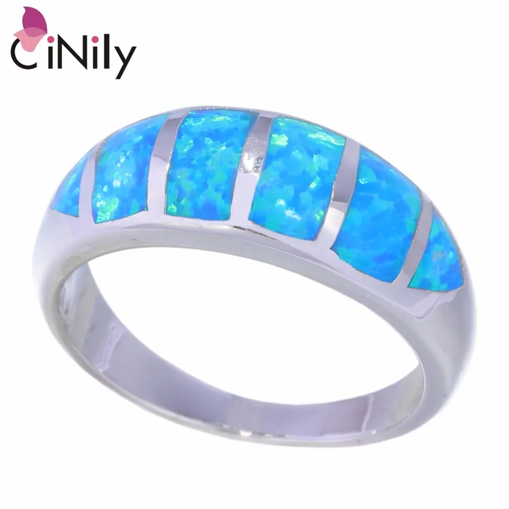 

CiNily Created Blue Fire Opal Silver Plated Wholesale Hot Sell Fashion for Women Jewelry Engagement Gift Ring Size 6 7 9 OJ7404