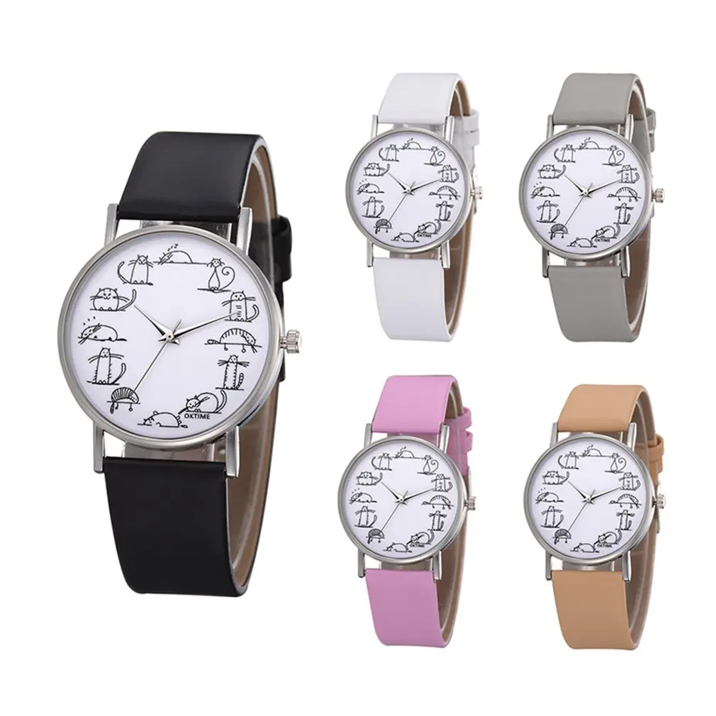 Милые модные креативные новые часы с изображением мультяшного кота в Корейском