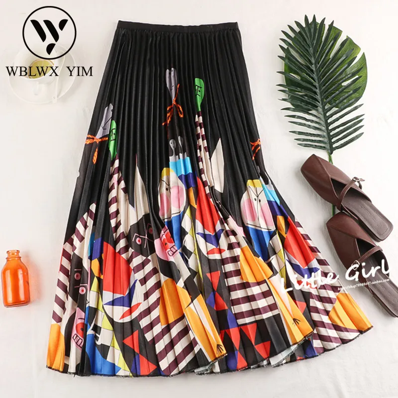 2019 летняя длинная юбка с высокой талией Женская модная Свободная принтом и