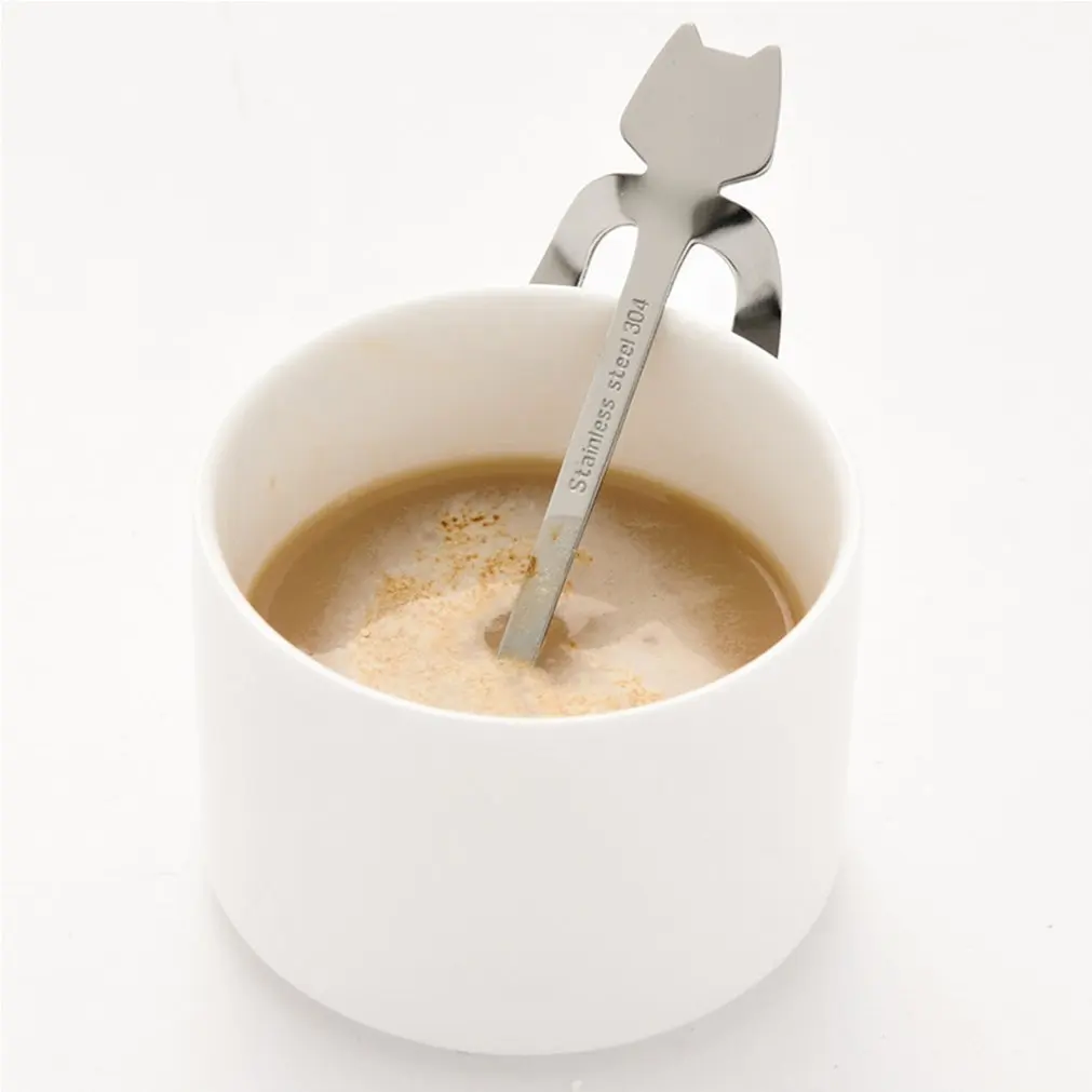 Набор ложек из нержавеющей стали для кофе и чая 2 шт. мини-мультяшная кошка