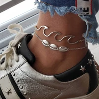 bohemia shell wave pendant chain anklets summer beach barefoot rope anklet for women foot jewelry accessories