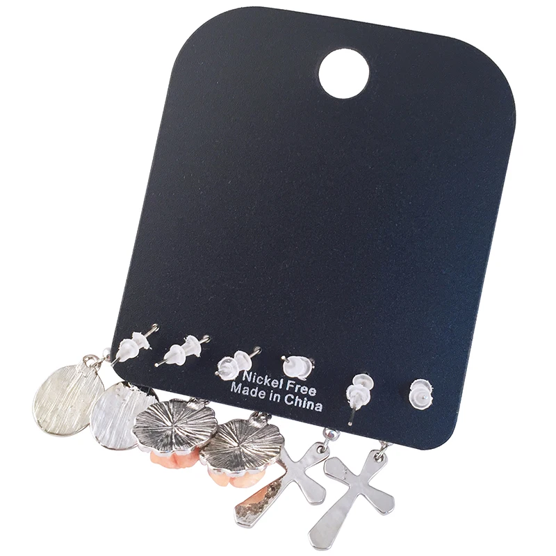 3 пары/комплект женские серьги-подвески с цветком/крестом | Украшения и