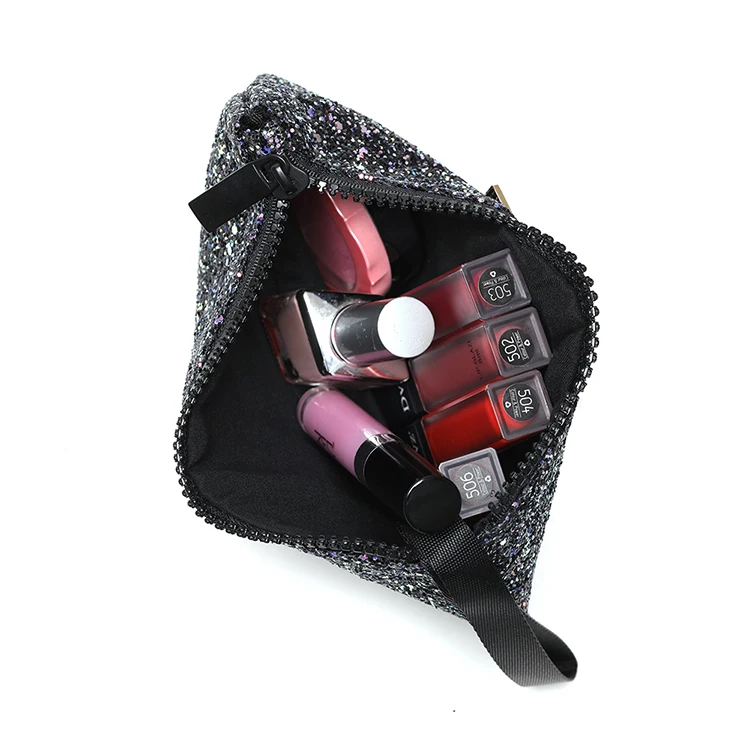 Женская сумка для макияжа с блестками двусторонняя двухцветная косметичка на