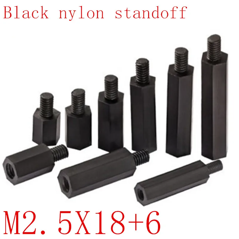 

1000Pcs nylon standoff male to female M2.5*18+6 Black Hex Nylon Standoff Spacer Column Nylon Plastic Spacing