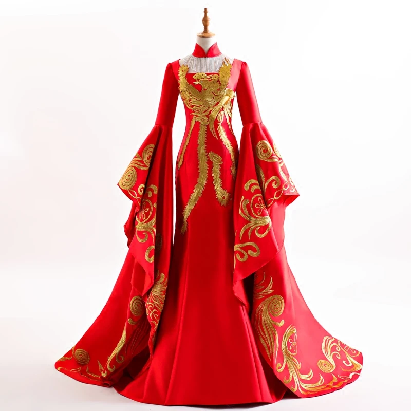 Robe De Soiree модное Золотое длинное вечернее платье с вышивкой элегантное в пол для