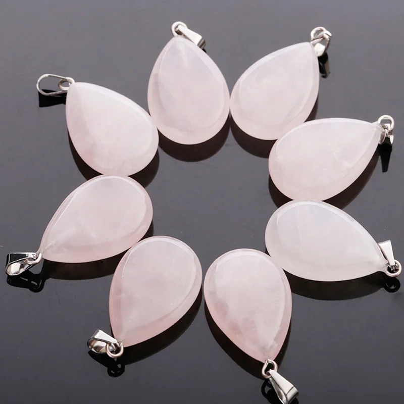 

Wholesale Charms Natural Pink Quartz Warter Drop Teardrop Stone Beads Pendants DIY Jewelry Making For Women Gift Free Shipping