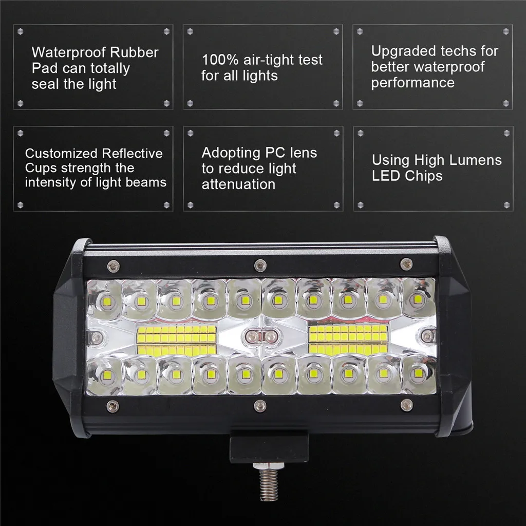 Горячие Новые 7 дюймов 400W 3-рядная светодиодный рабочий светильник бар стручки заподлицо комбо дальнего света 12V 20000LM 6000K для вождения по бездорожью Лодка автомобилей