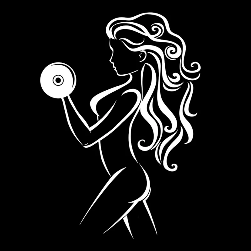 

10.7CM*15.1 Interesting Girl Dumbbells Sports Black/Silver Vinyl Car Stickers Silhouette Decoration S9-1102