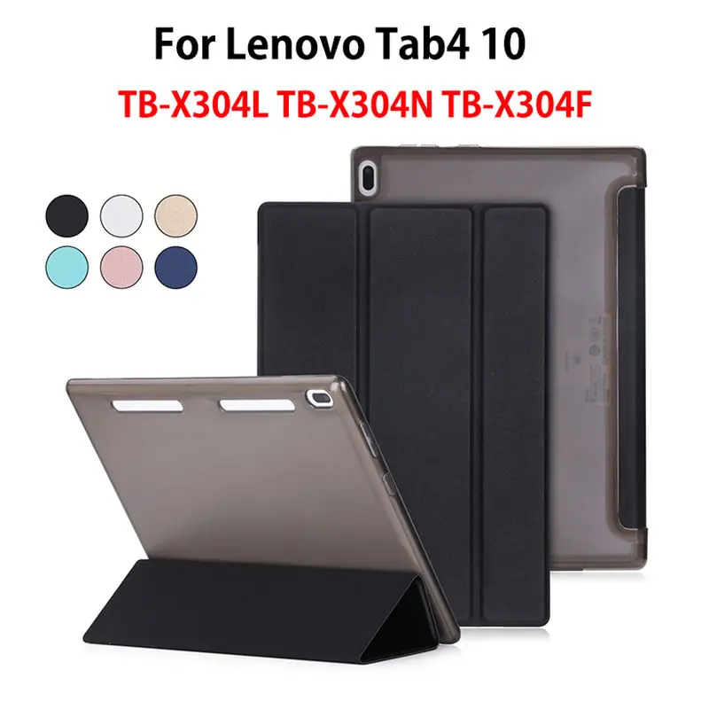 Супер тонкий чехол для lenovo TAB4 Tab 4 10 TB-X304L TB-X304F TB-X304N 10," Smart Cover Чехол Funda Чехол-книжка из искусственной кожи в виде ракушки+ Защитная пленка на экран+ подставка для ручек - Цвет: Black