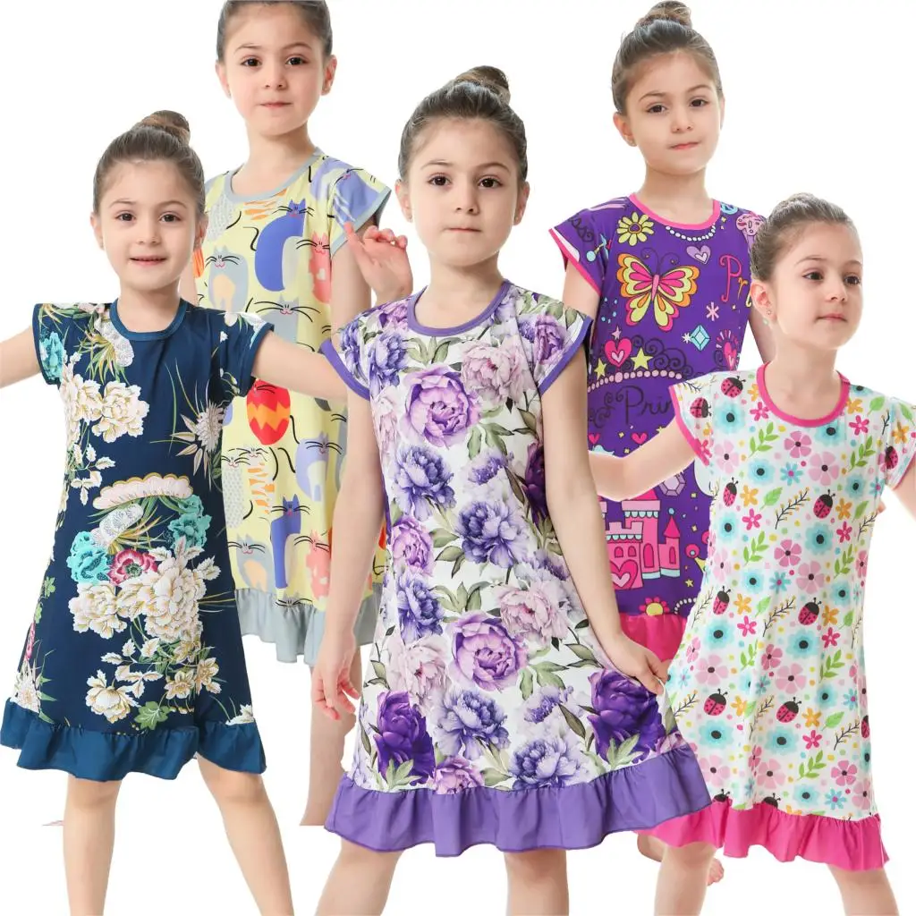 Children Fashion New Classcial Dress Girls Floral Dresses for 2-10Years Kids Cartoon Summer Clothes Printing | Детская одежда и
