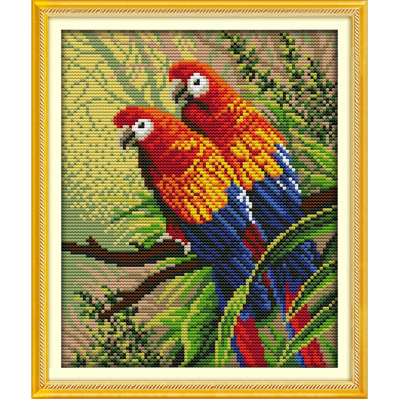 

Everlasting Love Christmas Two Parrots Chinese Cross Stitch Kits Ecological Cotton Stamped 11CT 14CT New Store Sales Promotion