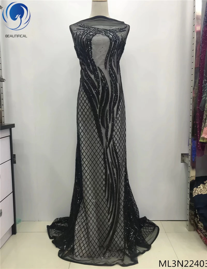 

BEAUTIFICAL black sequins lace fabric sequins african tulle lace fabric royal blue sequin lace fabric high quality ML3N224