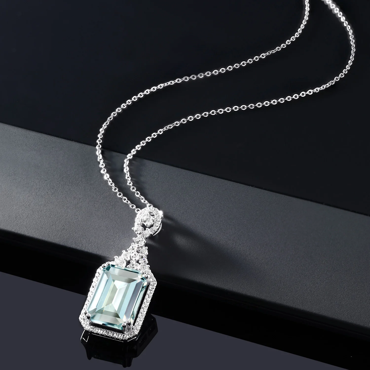 GemStoneKing 7,24 карат восьмиугольник небесно-голубой искусственный аквамарин 925 пробы Серебряное винтажное ожерелье с подвеской для женщин хорошее ювелирное изделие