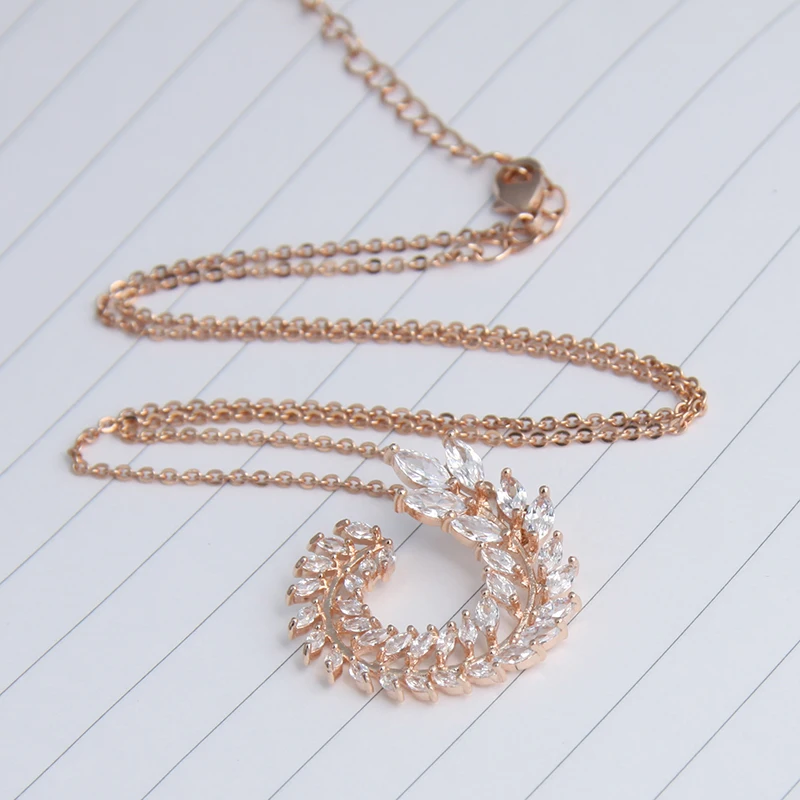 Necklace RoseGold LEXON Роскошные оливковые филиалы серьги с цирконием кубической огранки для женщин белого золота цвет трендовые брендовые Серьги Brincos подарок E119 - Окраска металла: Necklace RoseGold