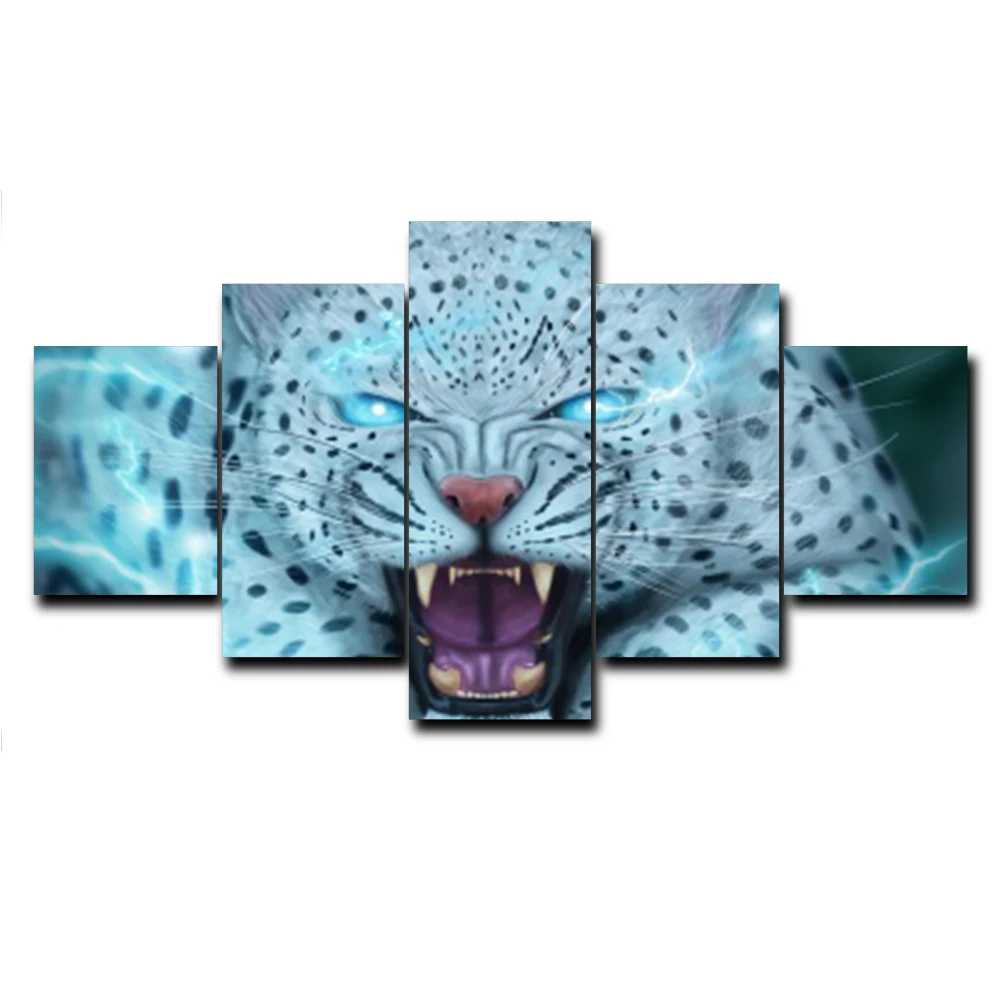 Без рамки 5 панели с постерами Wild Animal Leopard Wall Art винтажная Холст Картина маслом для