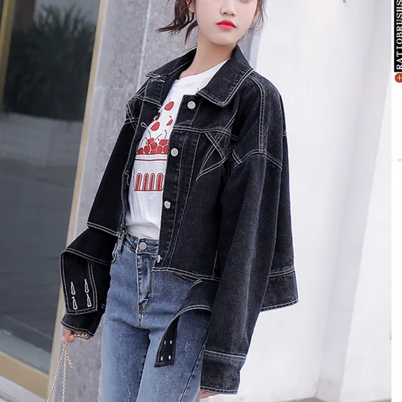 2019 Новинка BF Harajuku ветровка джинсовая куртка женская с длинным рукавом сделать