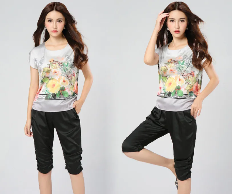 Летняя женская рубашка шелк 2017 футболки модные женские цветочные футболка с