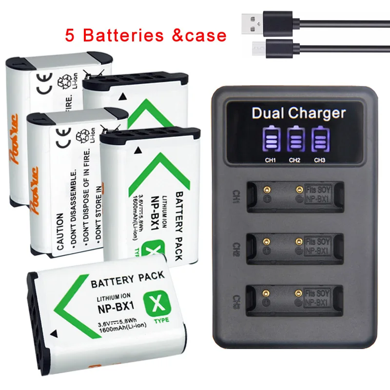 5x battery 1charger NP-BX1 NPBX1 NP BX1 Батарея& 3LED зарядное устройство для sony alpha WX350 RX100 FDR-X3000 AS100V HX400 HX60 GWP88 HDR-AS300R комплектующие фотоаппарата sony DSC RX1 Камера - Цвет: 5x battery 1charger