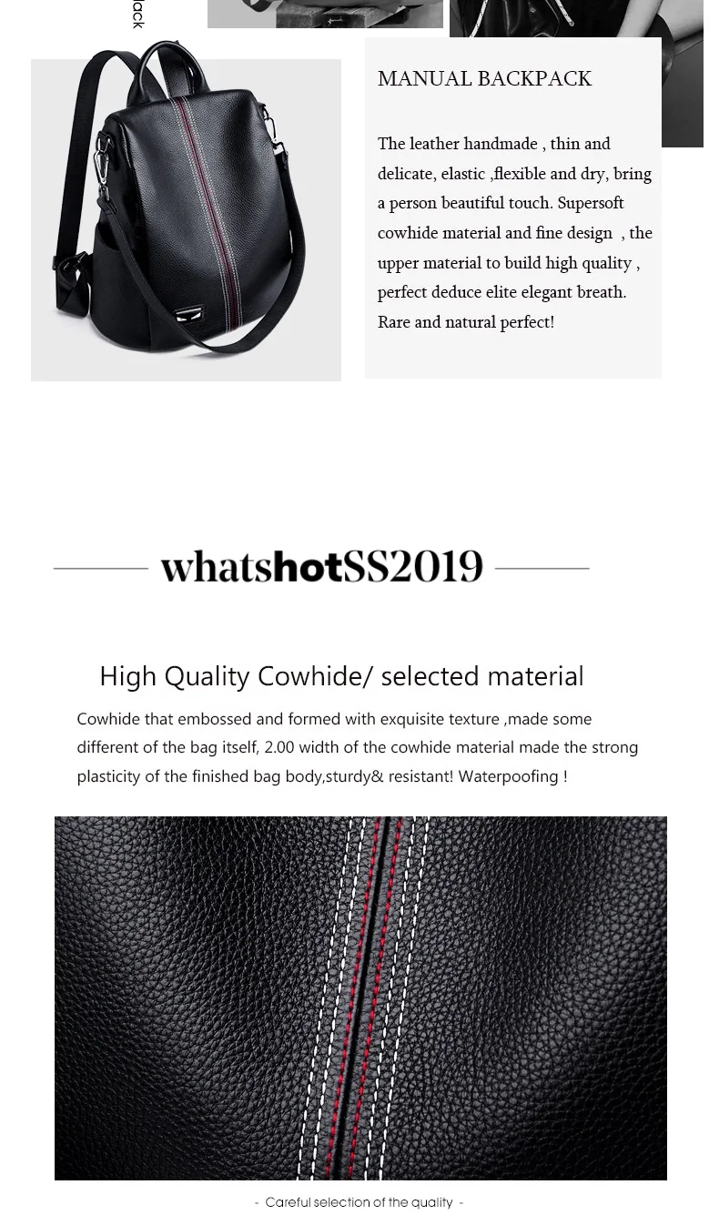 ZOOLER Brand New Genuine Leather Bag Women COW Leather Backpack Elegant Soft School Bag Travel Tote Bags Black Bolsas#YC203