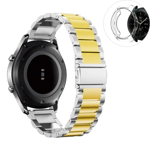 silver gold Чехол для часов+ ремешок для samsung galaxy watch 46 мм S3 Frontier/классический huawei gt ремешок для часов из нержавеющей стали 22 мм/20 мм браслет - Цвет ремешка: silver gold