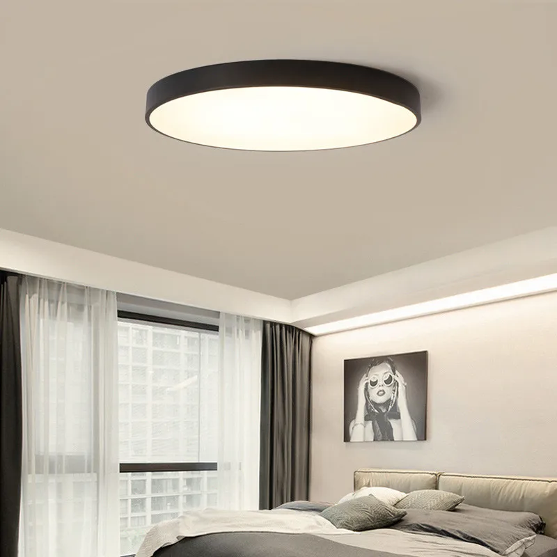 Простой скандинавский светодиодный потолочный светильник ультратонкая круглая