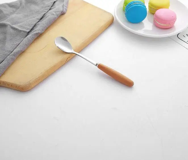 1 шт. длинной деревянной ручкой из нержавеющей стали кофейная ложка Мороженое