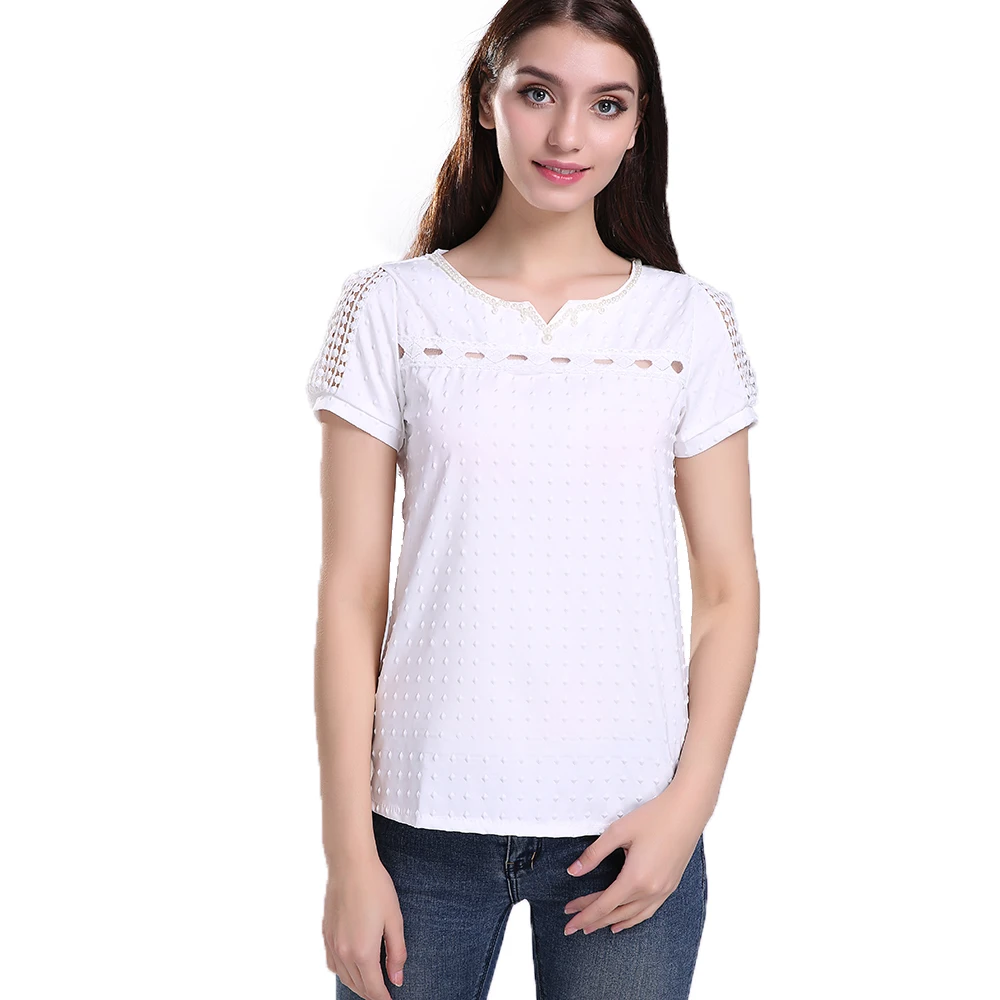 Женская ажурная блузка с коротким рукавом и круглым вырезом|blouse style|summer blousewomen's