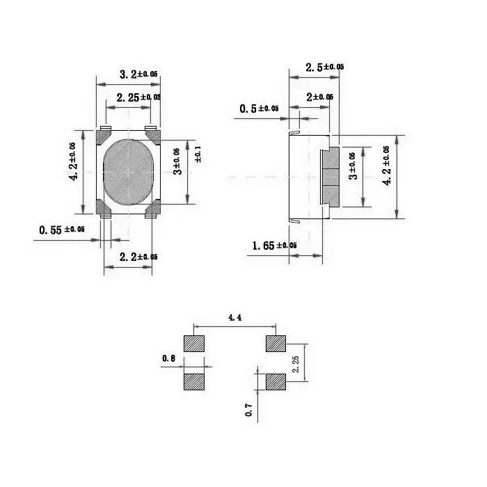 100 шт. SMT 2 5 x мм 3*4 * 4 контактный тактовый Кнопочный микропереключатель мгновенного