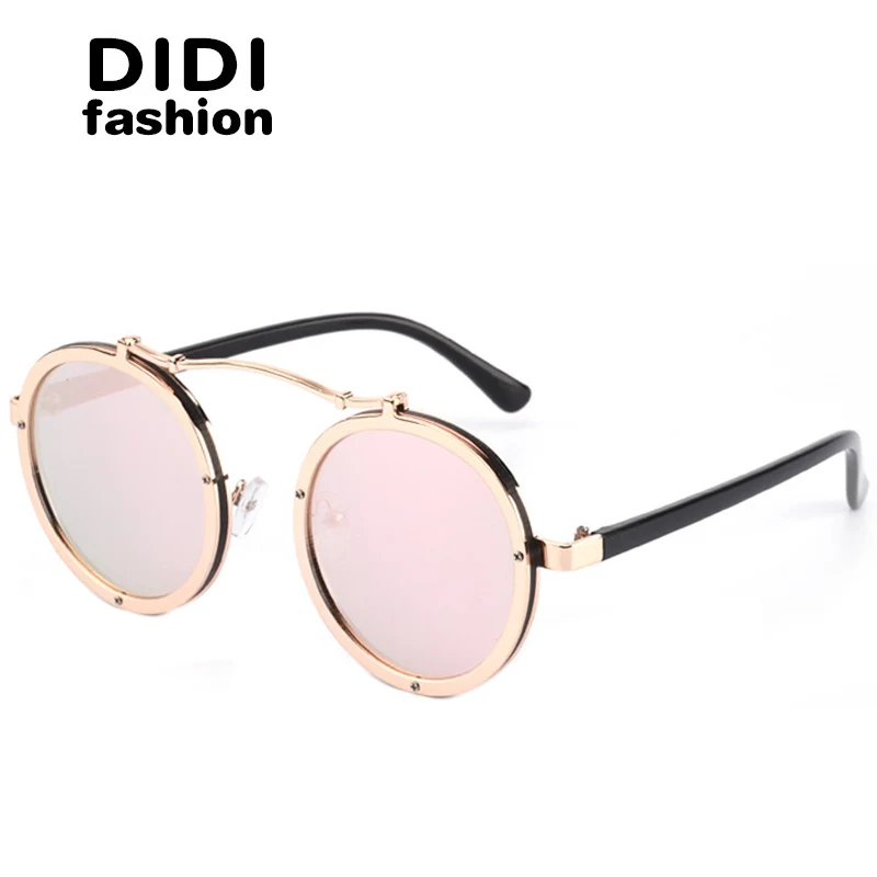 DIDI круглые солнцезащитные очки в стиле стимпанк для женщин и мужчин плоская