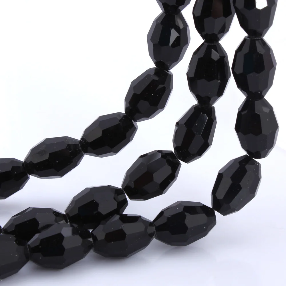 

OingArt 9*14mm 50pcs oval Faceted Austrian Olives crystal beads Black color Teardrop glass bead for jewelry making bracelet