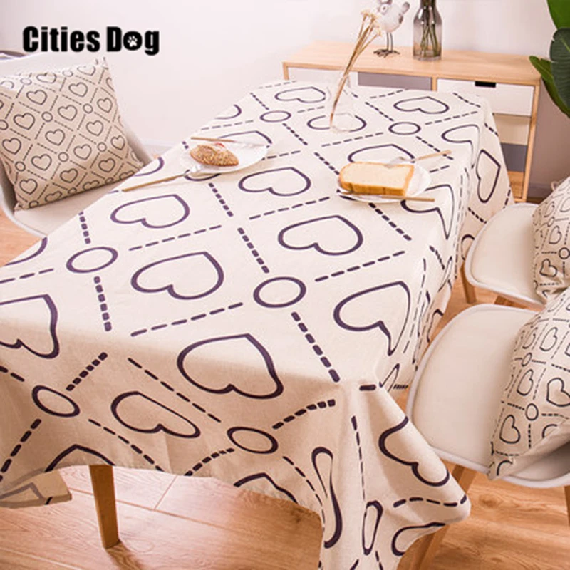 Tropical Plants Linen Table Cloth Geometric lattice Style Multifunctional Rectangle Cover Tablecloth |