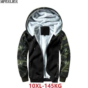 Мужская Флисовая Толстовка, камуфляжная толстовка на молнии, Лоскутная зимняя Осенняя верхняя одежда с капюшоном, теплое флисовое пальто большого размера 10XL, 58