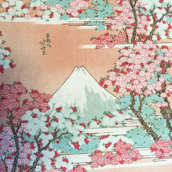 

Pinup rockabilly retro Japan style diy craft Mount Fuji cherry blossoms stretch poplin fabric printed fabric tissus(0.5meter)