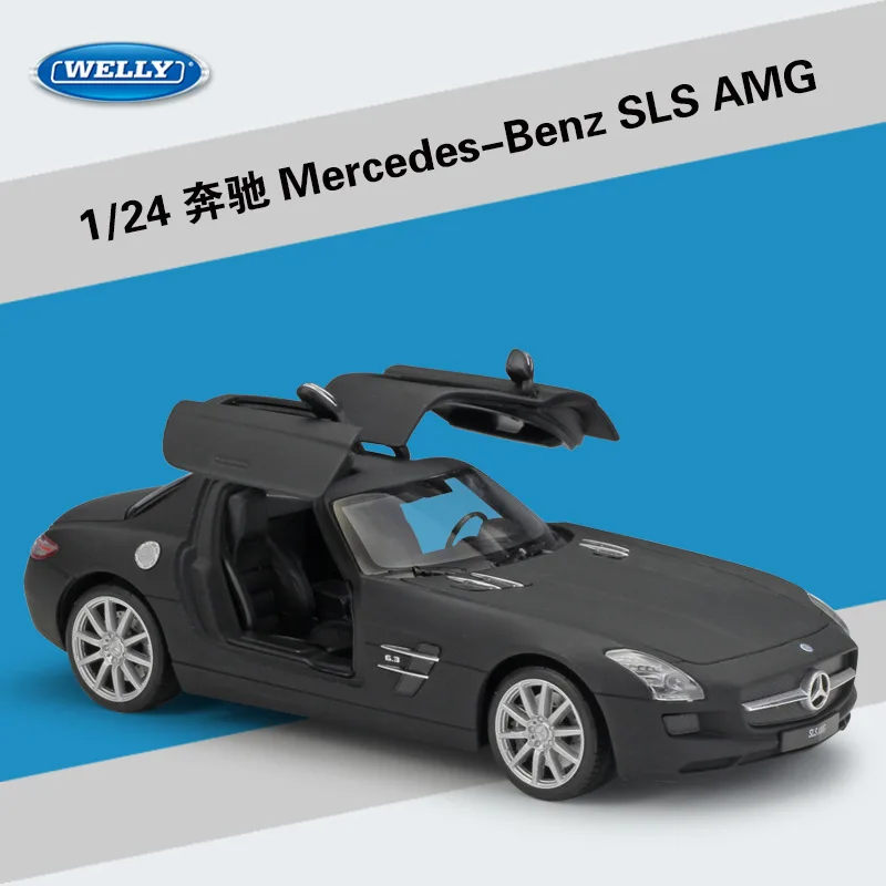 WELLY 1:24 Высокая симуляция Benz SLS AMG спортивный автомобиль матовый литой под давлением металлический сплав классическая модель автомобиля игрушки для мальчиков Коллекция подарков - Цвет: Black
