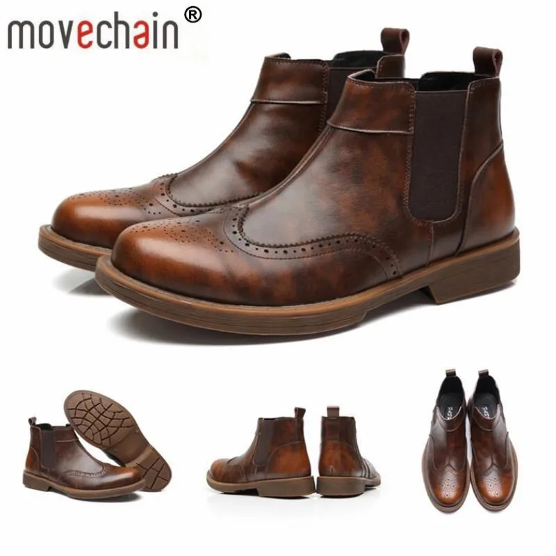 Мужские кожаные ботинки челси movechain осенне зимние мартинсы мужские уличные