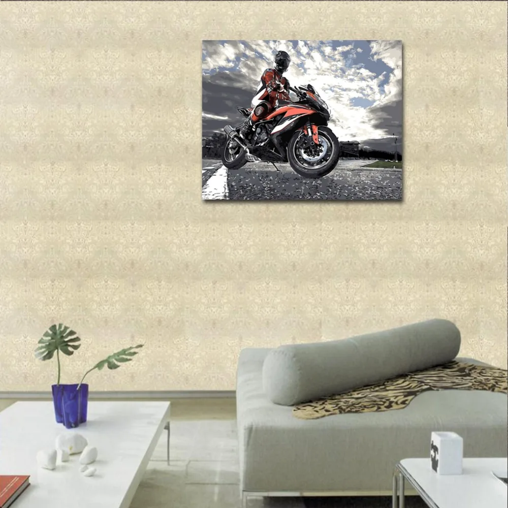 

RIHE Riding Motorcycle Diy Painting By Numbers Racing Oil Painting On Canvas Hand Painted Cuadros Decoracion Acrylic Paint Art