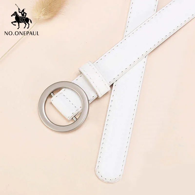 SSM01 white silver NO. ONEPAUL пояс Женский, не пористый, свободная регулировка, непористый, простой, дикий, студенческий, ретро, Золотое отверстие, круглая пряжка, Дамский маленький ремень - Цвет: SSM01 white silver