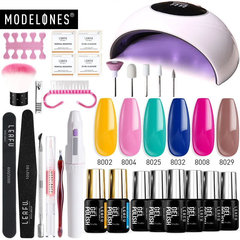 nail set with drill Modelones 21 шт/лот Светодиодная лампа Сушилка для ногтей Гель-лак Инструменты Наборы замочить от основания верхние наборы для ногтей электродрель Гвоздь Набор инструментов - Цвет: nail set with drill