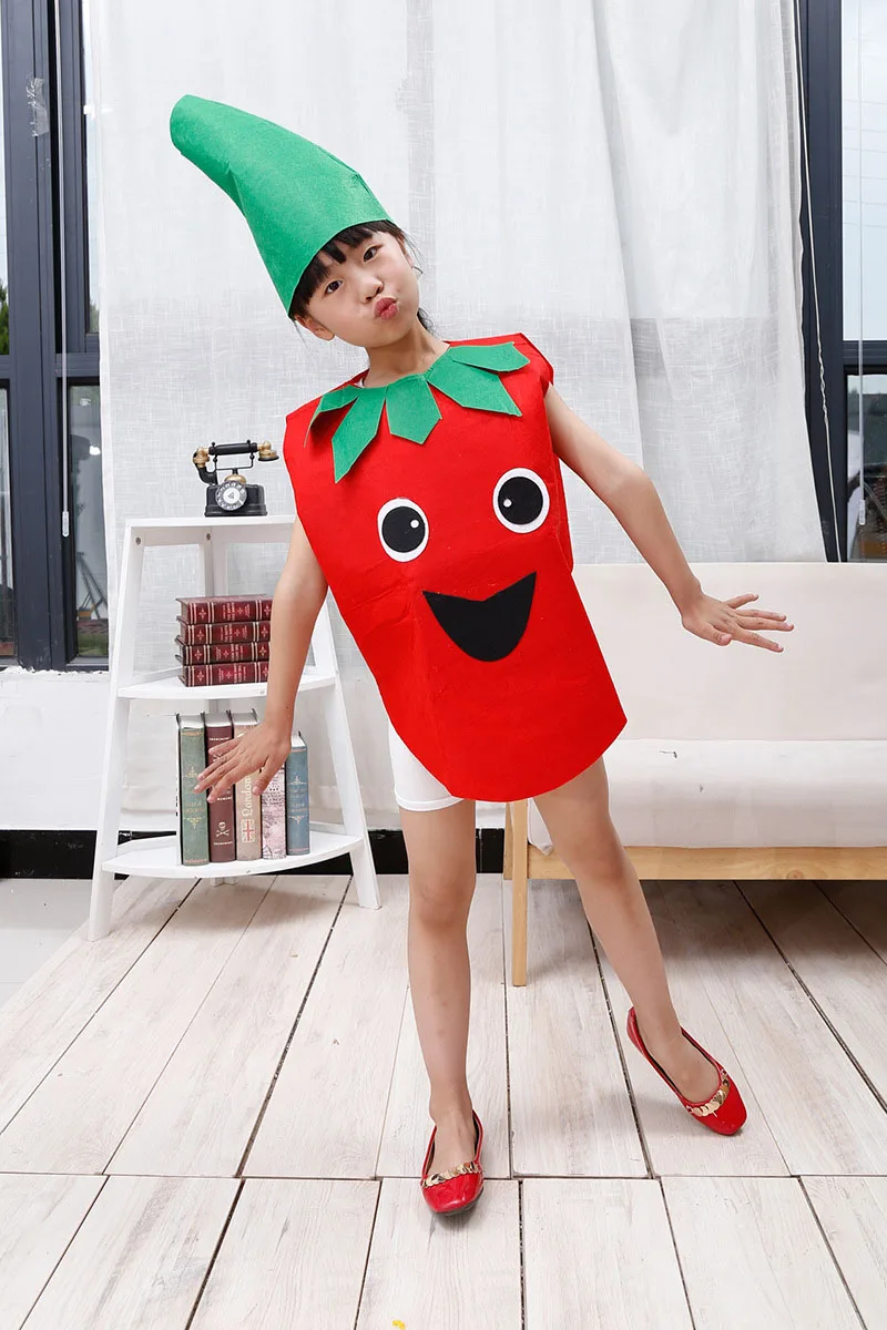 tomato Для взрослых детей мальчиков и девочек банан Овощной костюм фрукты семья Забавный комбинезон косплей нарядное платье сценическая одежда для сцены Пурим - Цвет: tomato