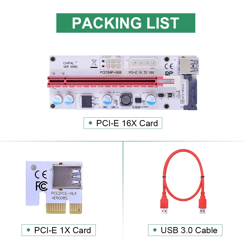 CHIPAL Red 60 см VER008S 3 в 1 PCI Express Райзер-карта 008s 1x к 16x адаптер 4Pin 6Pin SATA Power для видеокарты