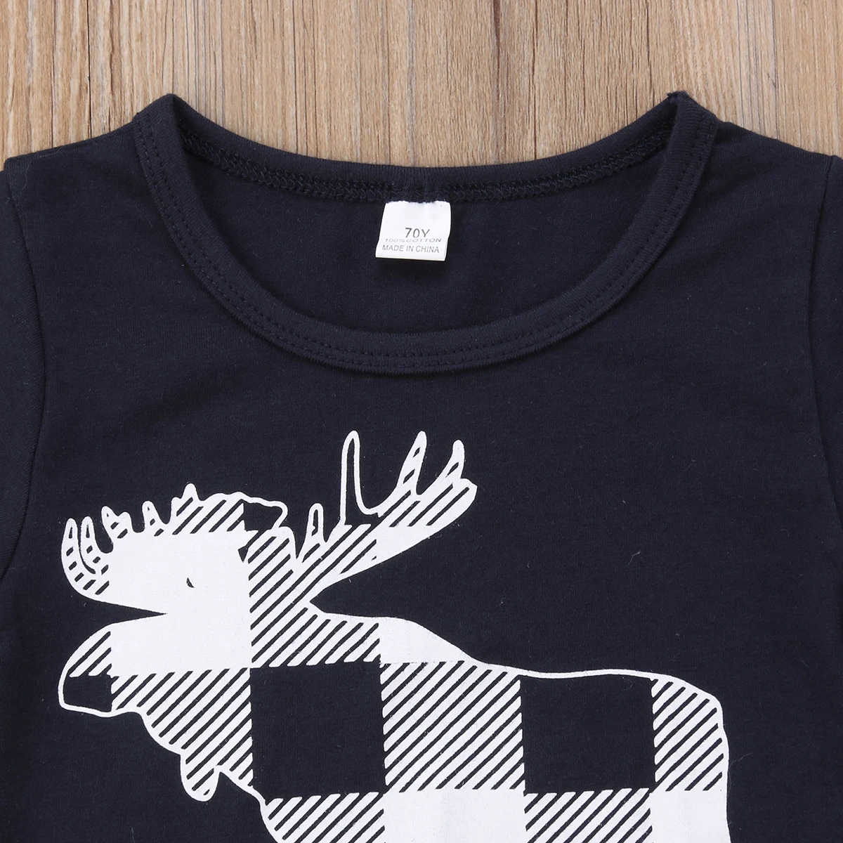 2018 Newly 0-24M Summer Lovely Causal Clothes Sets 2PCS Short Sleeve Deer Print Black T-Shirts Tops+Long Pants | Детская одежда и