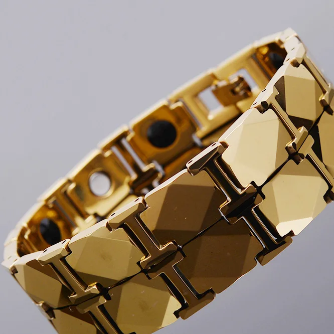 Gold-Color Мужские браслеты из вольфрамовой стали золотого цвета для мужчин, энергетический магнитный браслет для здоровья, мужские ювелирные изделия, подарки для него - Окраска металла: Gold-Color