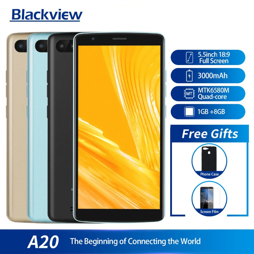Blackview A20 смартфон с 5 дюймовым дисплеем четырёхъядерным процессором MTK6580M ОЗУ 1 ГБ