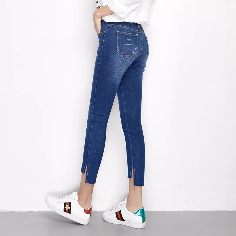 LEIJIJEANS, Осенние, размера плюс, рваные, отбеленные, нестандартный стиль, манжеты, средняя талия, длина по щиколотку, обтягивающие, Стрейчевые джинсы для женщин, 6146