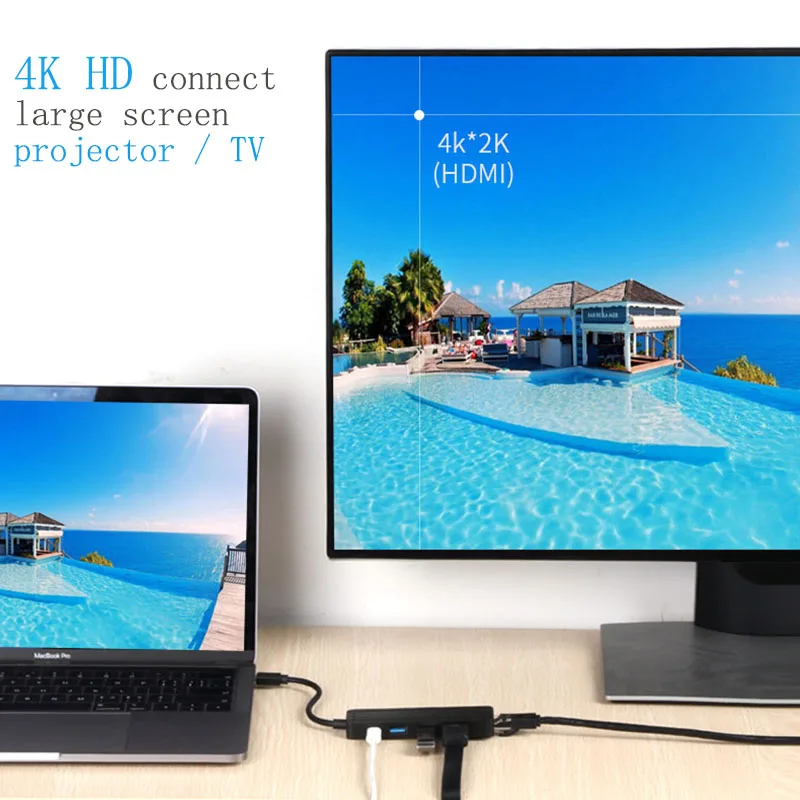 Fealushon док станция Тип C к HDMI USB3.0 RJ45 гигабит PD концентратор для ноутбука Macbook Pro HP DELL