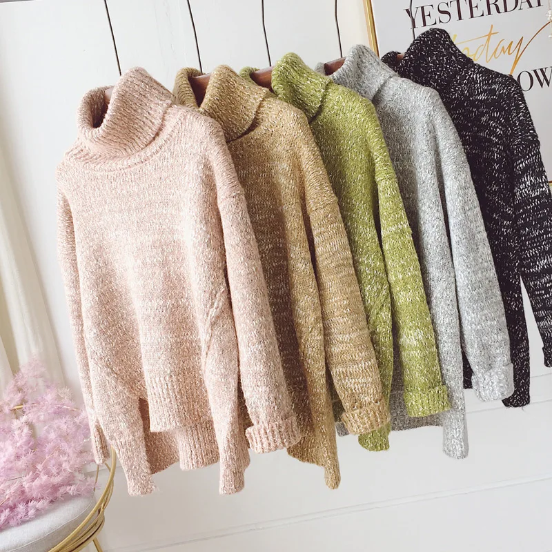 

2019 New Korean version student Autumn Winter Knitted Pullovers Irregular sweater Female Leisure looser Warm short sweater cc627