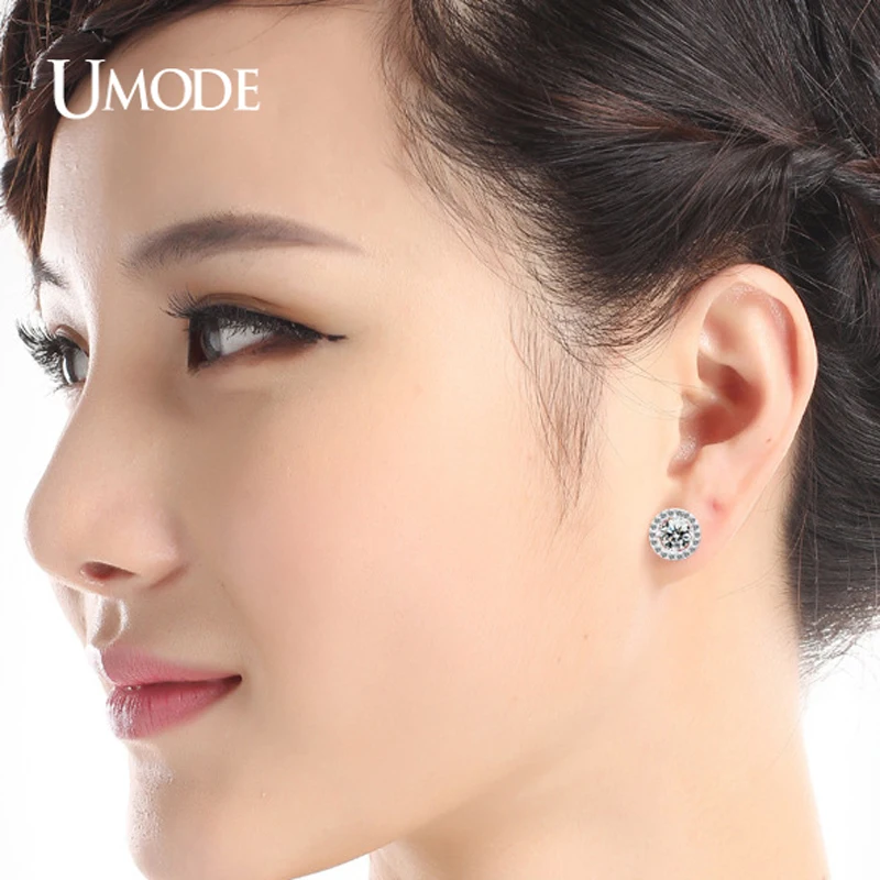 Модные серьги гвоздики UMODE с круглым сердцем из фианита кристаллами для женщин