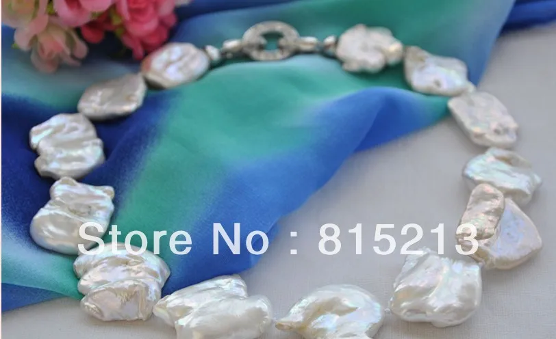 N262 БОЛЬШОЙ 35 мм БЕЛЫЙ БАРОККО КЕШИ REBORN ОЖЕРЕЛЬЕ ПЕРЛЫ % Скидка AAA|pearl necklace|necklace
