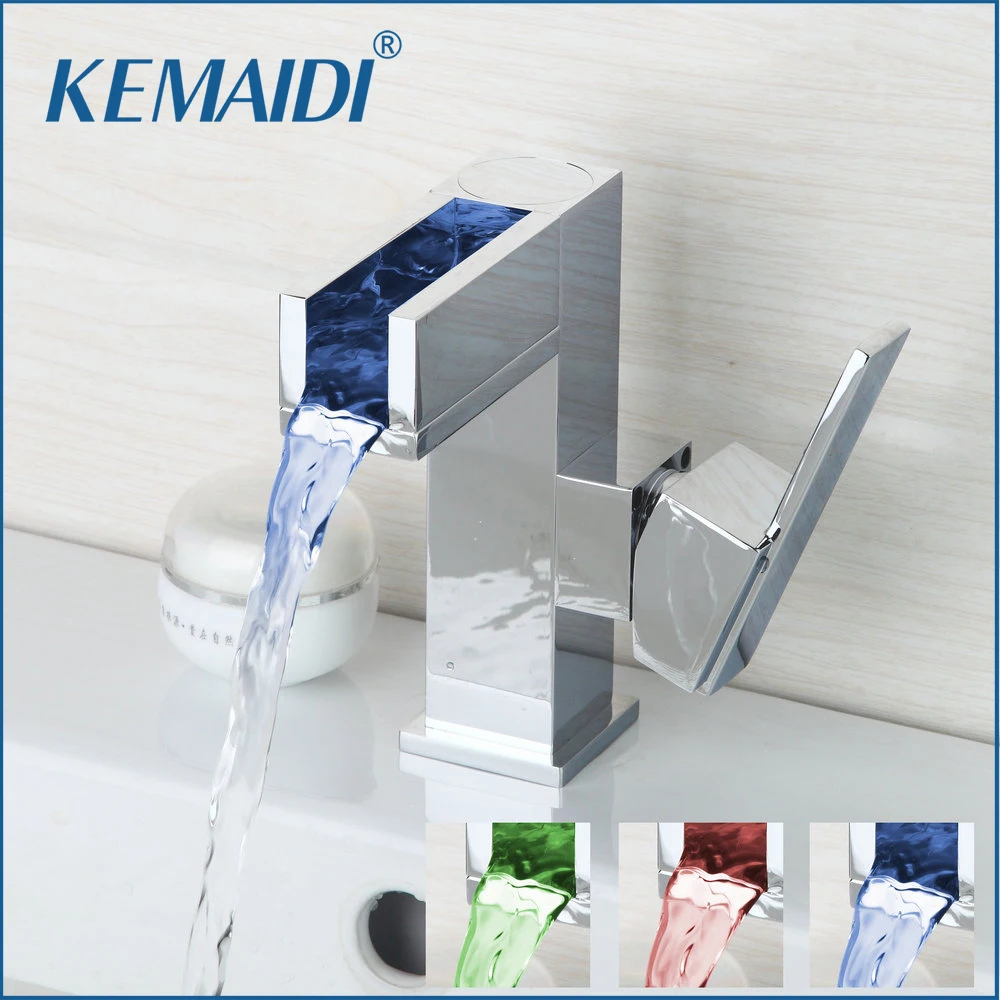 KEMAIDI смеситель для ванной комнаты 3 вида цветов LED водопад кран светодиодный
